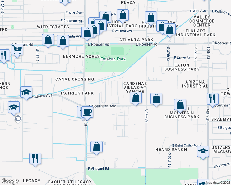 map of restaurants, bars, coffee shops, grocery stores, and more near 5802 South 34th Place in Phoenix