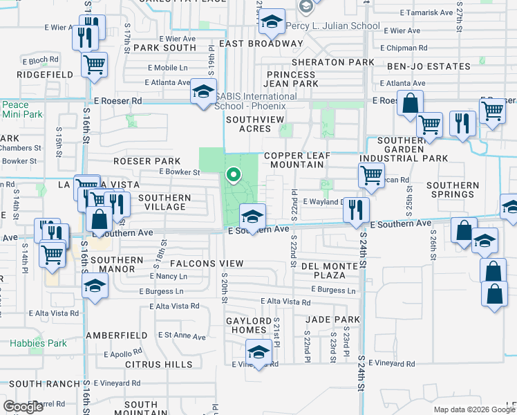 map of restaurants, bars, coffee shops, grocery stores, and more near 5704 South 21st Place in Phoenix