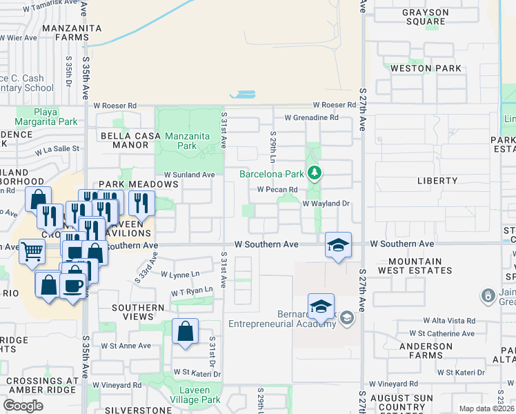 map of restaurants, bars, coffee shops, grocery stores, and more near 3018 West Wayland Drive in Phoenix
