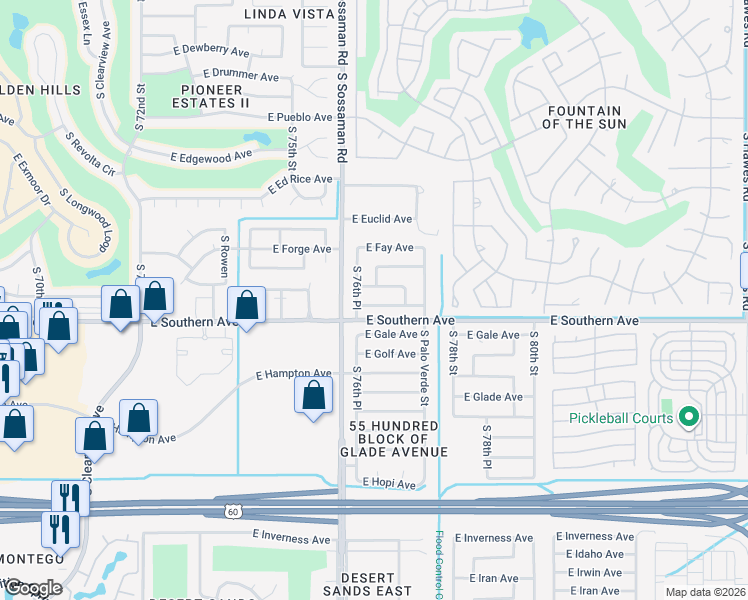 map of restaurants, bars, coffee shops, grocery stores, and more near 7635 East Frito Avenue in Mesa