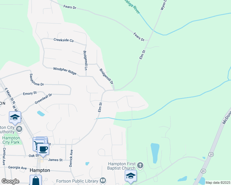 map of restaurants, bars, coffee shops, grocery stores, and more near 114 Elm Street in Hampton
