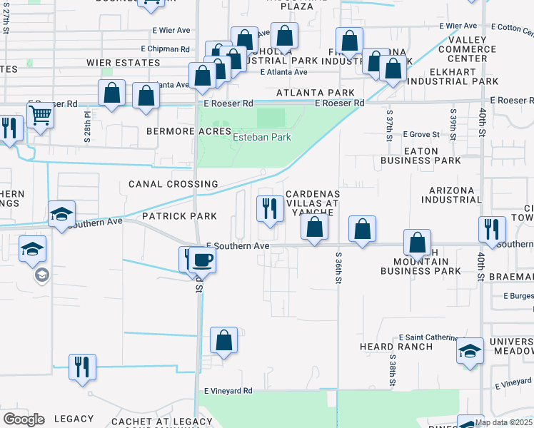 map of restaurants, bars, coffee shops, grocery stores, and more near 5802 South 34th Place in Phoenix