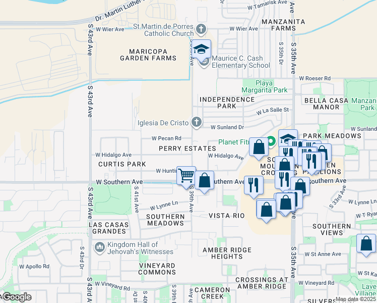 map of restaurants, bars, coffee shops, grocery stores, and more near 5640 South 39th Avenue in Phoenix