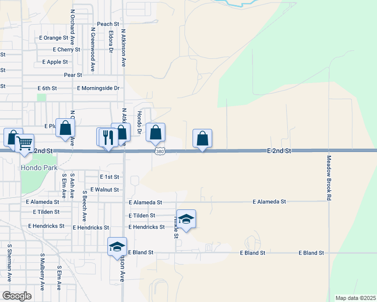 map of restaurants, bars, coffee shops, grocery stores, and more near 1601 East 2nd Street in Roswell