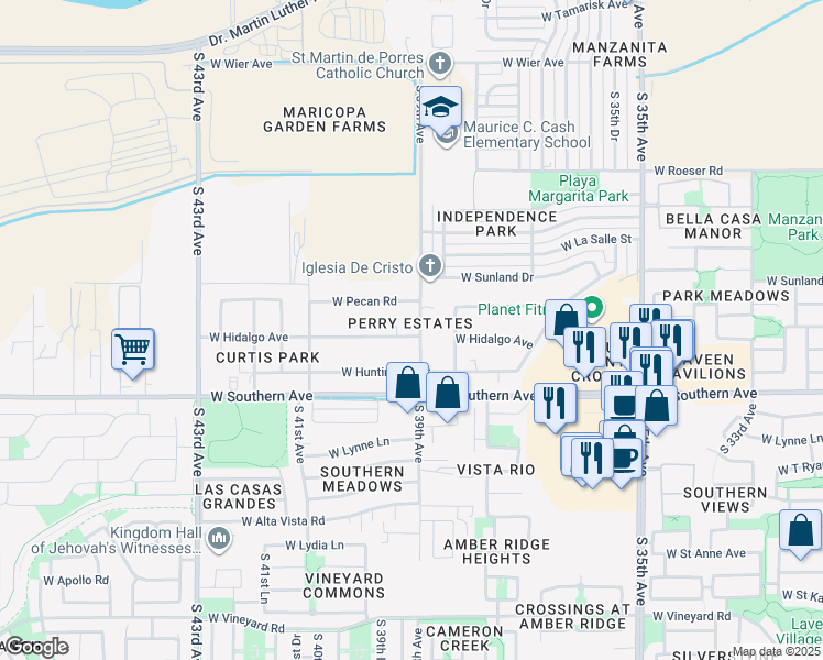 map of restaurants, bars, coffee shops, grocery stores, and more near 5640 South 39th Avenue in Phoenix