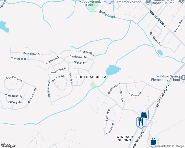 map of restaurants, bars, coffee shops, grocery stores, and more near 2633 Crosscreek Road in Hephzibah