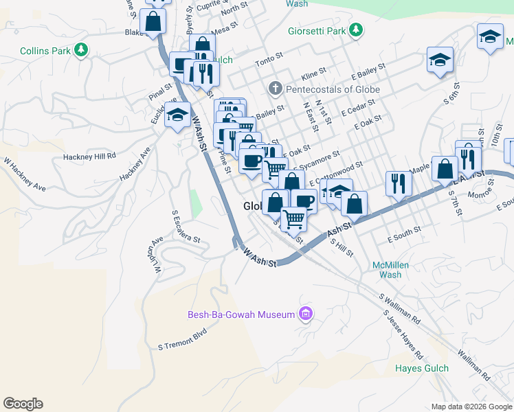 map of restaurants, bars, coffee shops, grocery stores, and more near in Globe
