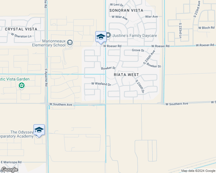 map of restaurants, bars, coffee shops, grocery stores, and more near 23869 West Wayland Drive in Buckeye