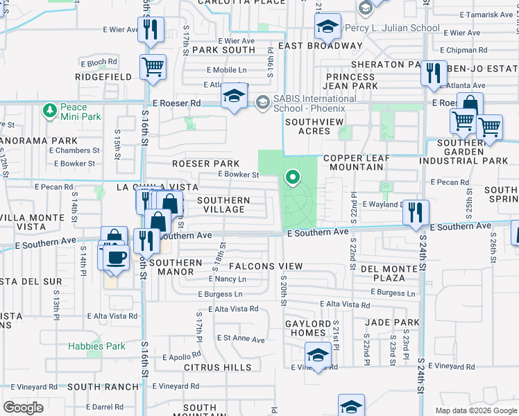 map of restaurants, bars, coffee shops, grocery stores, and more near 5617 South 19th Place in Phoenix