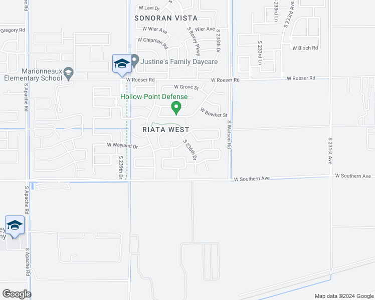 map of restaurants, bars, coffee shops, grocery stores, and more near 5748 South 236th Drive in Buckeye