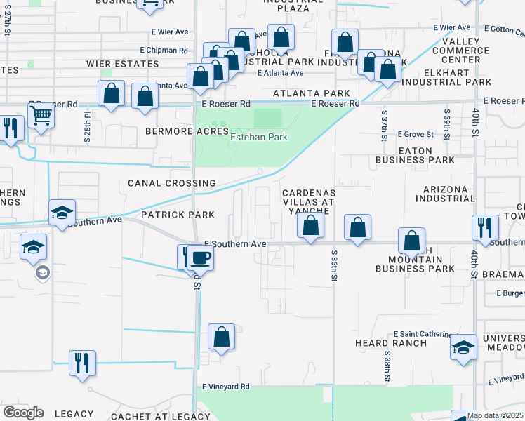 map of restaurants, bars, coffee shops, grocery stores, and more near 5802 South 34th Place in Phoenix
