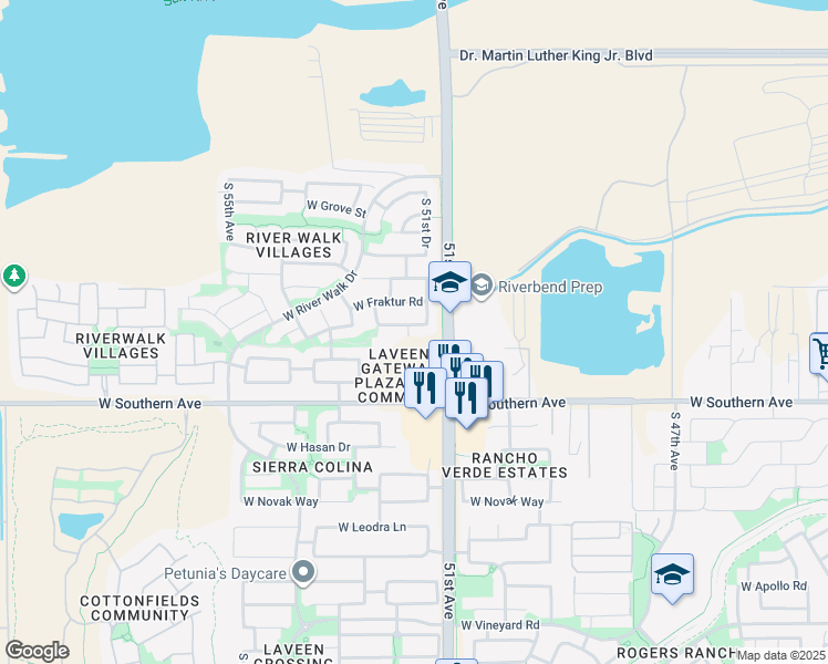 map of restaurants, bars, coffee shops, grocery stores, and more near 5127 West Pecan Road in Phoenix