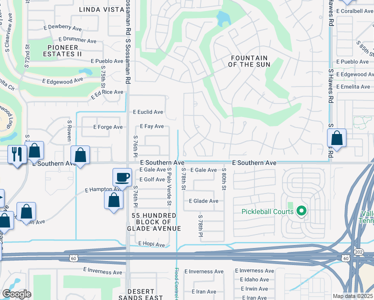 map of restaurants, bars, coffee shops, grocery stores, and more near 1144 South Firefly Avenue in Mesa