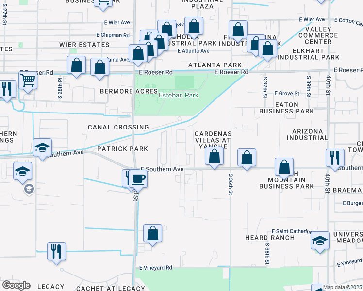 map of restaurants, bars, coffee shops, grocery stores, and more near 5802 South 34th Place in Phoenix