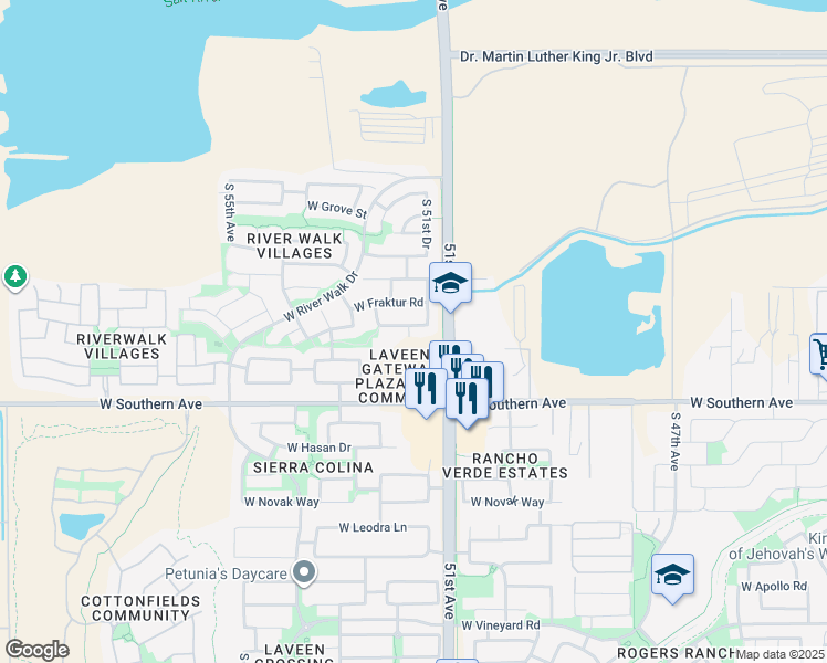map of restaurants, bars, coffee shops, grocery stores, and more near 5127 West Pecan Road in Phoenix