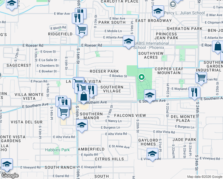map of restaurants, bars, coffee shops, grocery stores, and more near 1757 East Pecan Road in Phoenix