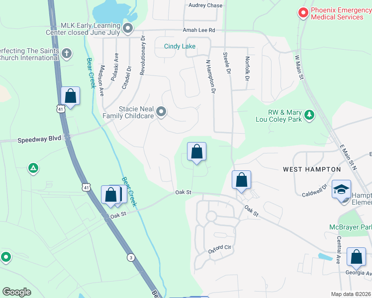 map of restaurants, bars, coffee shops, grocery stores, and more near 1036 Bluecoat Circle in Hampton