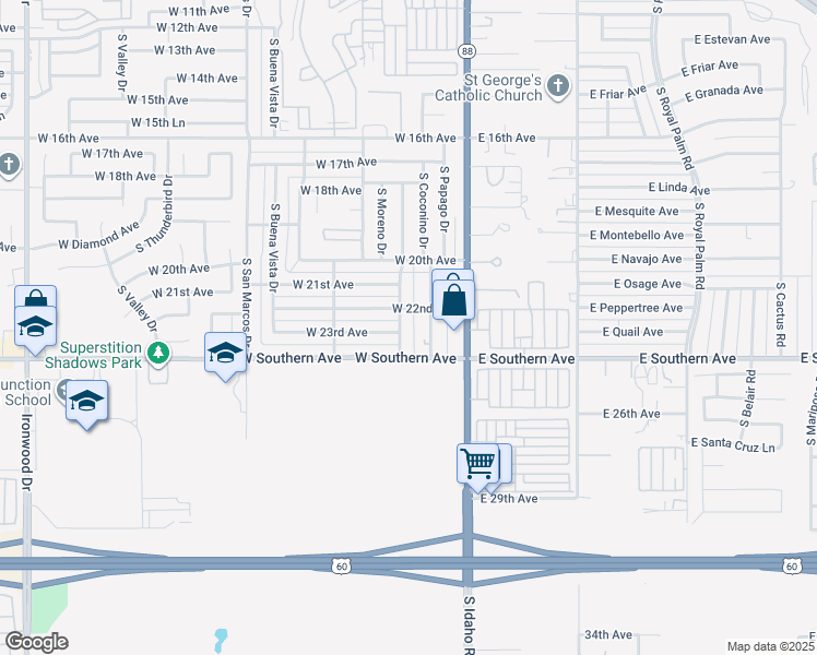 map of restaurants, bars, coffee shops, grocery stores, and more near 2270 South Apache Drive in Apache Junction