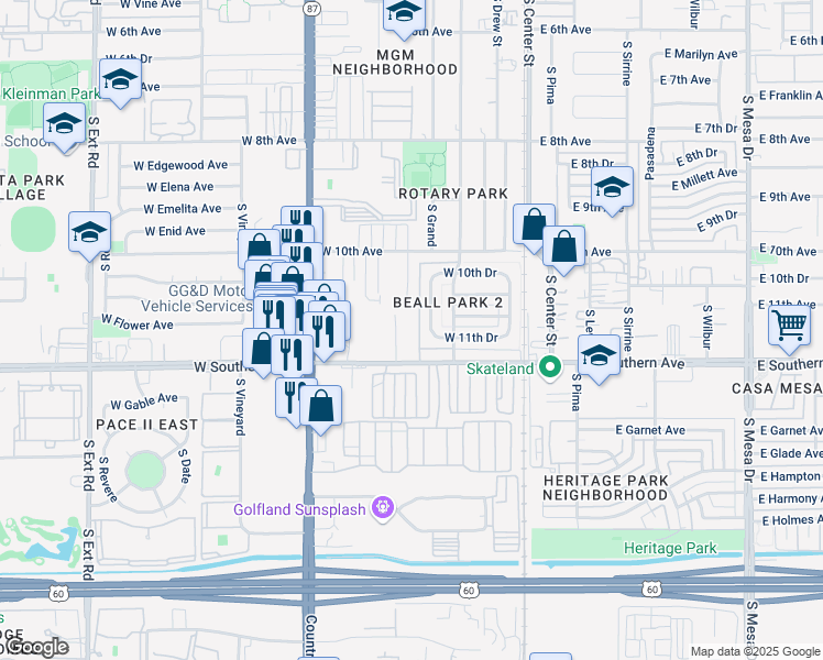 map of restaurants, bars, coffee shops, grocery stores, and more near 1122 South Grand in Mesa
