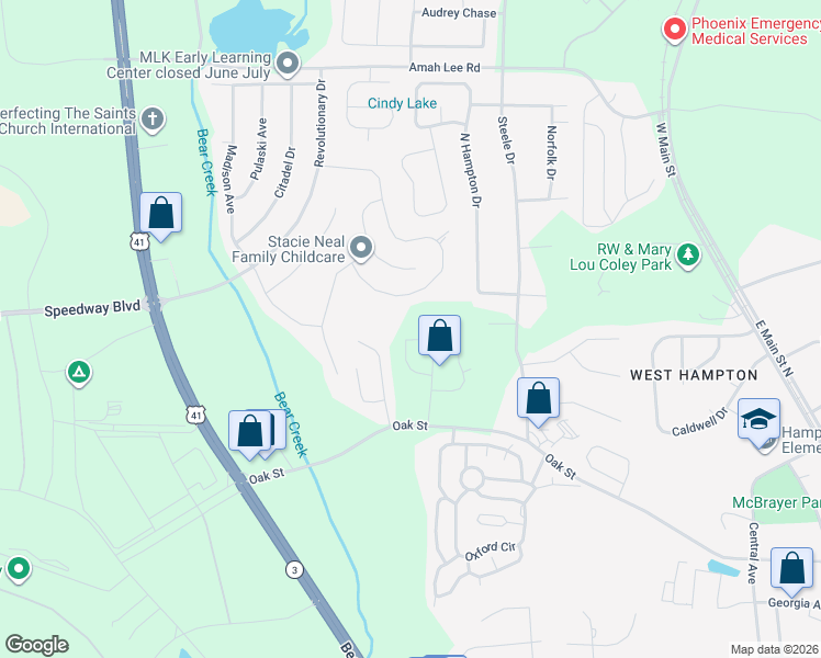 map of restaurants, bars, coffee shops, grocery stores, and more near 1036 Bluecoat Circle in Hampton