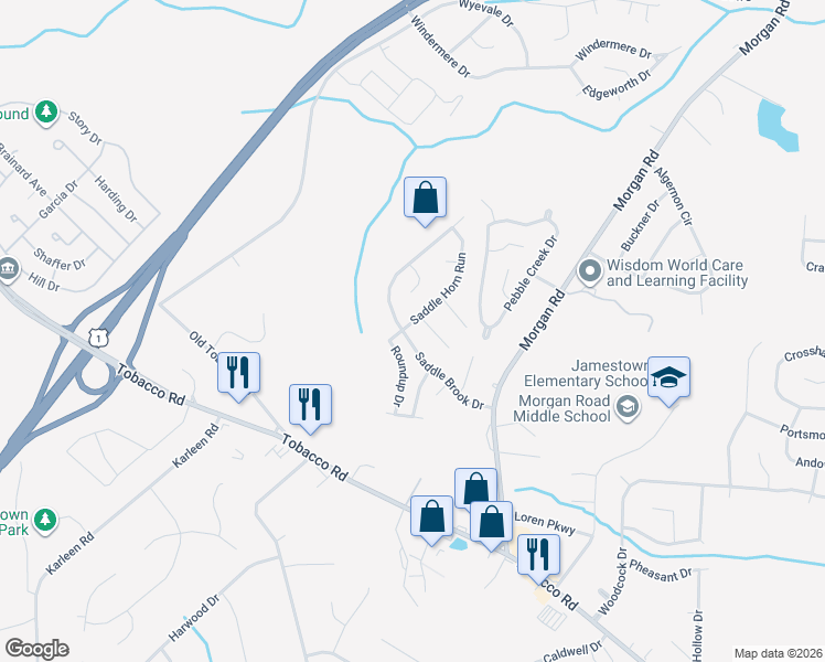 map of restaurants, bars, coffee shops, grocery stores, and more near 3322 Saddle Brook Drive in Hephzibah