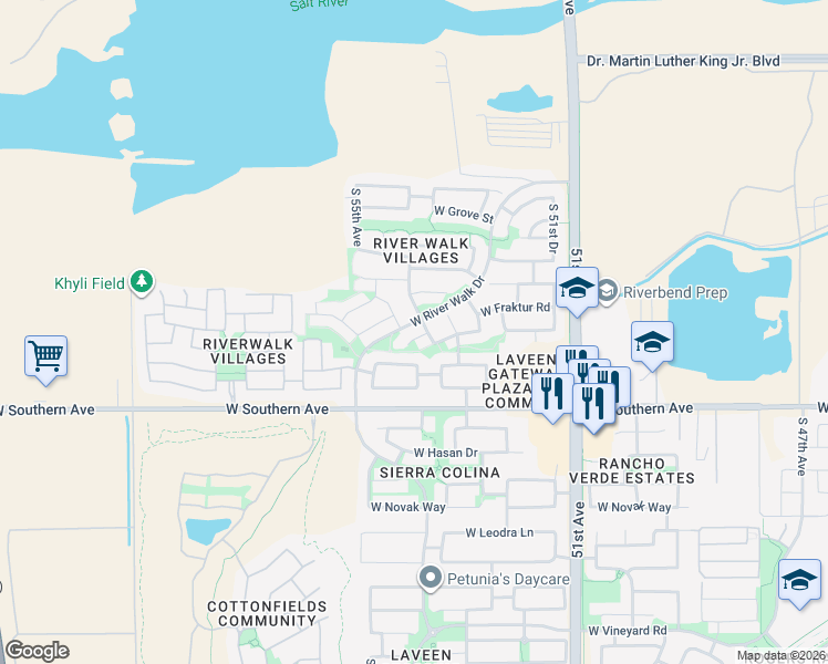 map of restaurants, bars, coffee shops, grocery stores, and more near 5346 West Pecan Road in Phoenix