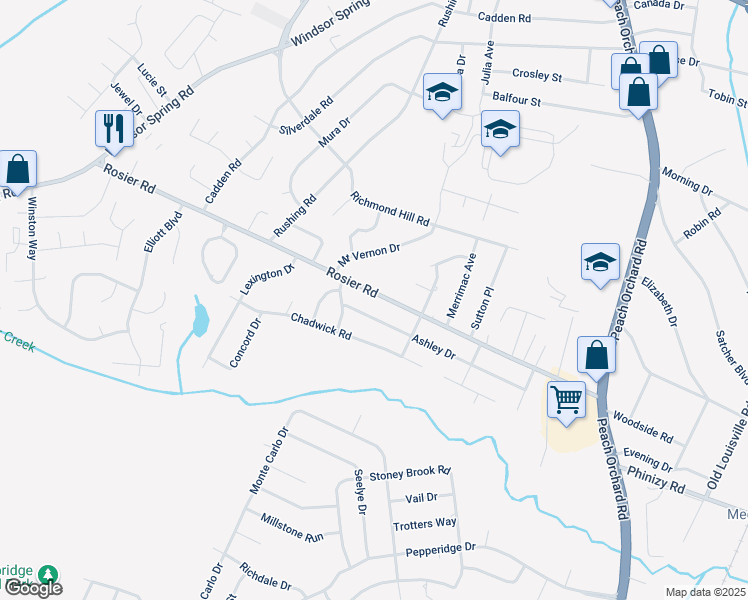 map of restaurants, bars, coffee shops, grocery stores, and more near 2123 Rosier Road in Augusta