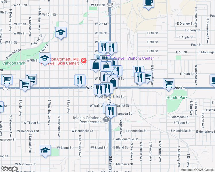 map of restaurants, bars, coffee shops, grocery stores, and more near 200 North Main Street in Roswell