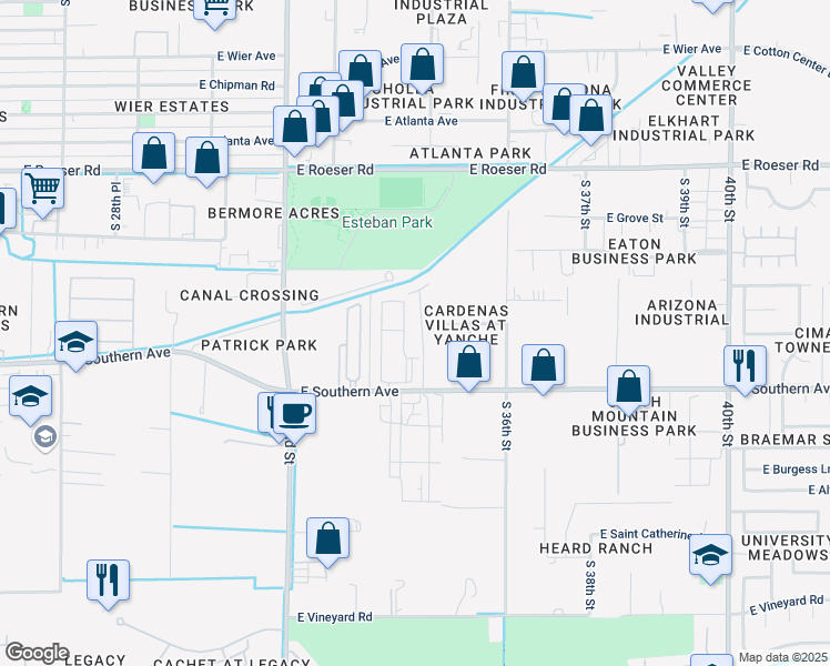 map of restaurants, bars, coffee shops, grocery stores, and more near 5802 South 34th Place in Phoenix