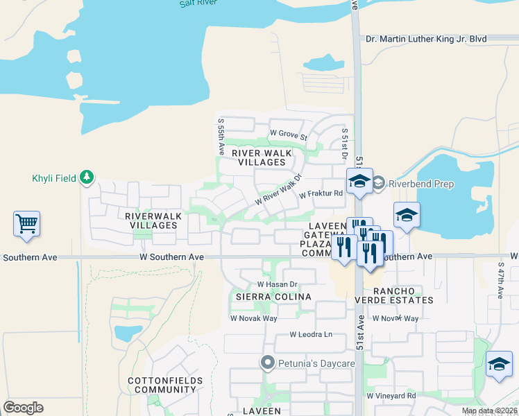 map of restaurants, bars, coffee shops, grocery stores, and more near 5346 West Pecan Road in Phoenix