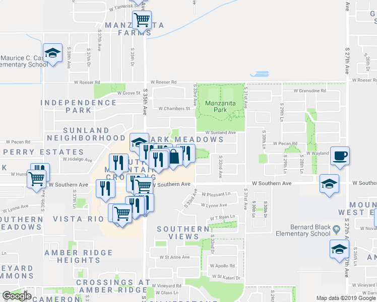 map of restaurants, bars, coffee shops, grocery stores, and more near 3321 West Wayland Drive in Phoenix