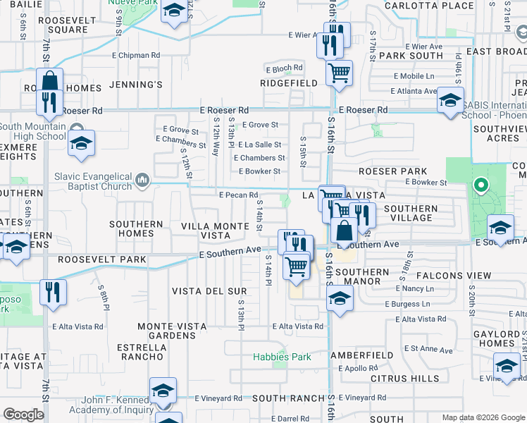 map of restaurants, bars, coffee shops, grocery stores, and more near 1409 East Wayland Drive in Phoenix