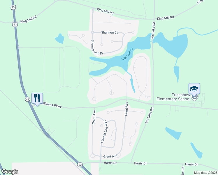 map of restaurants, bars, coffee shops, grocery stores, and more near 8108 Powhattan Court in McDonough
