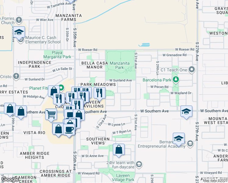 map of restaurants, bars, coffee shops, grocery stores, and more near 3228 West Wayland Drive in Phoenix