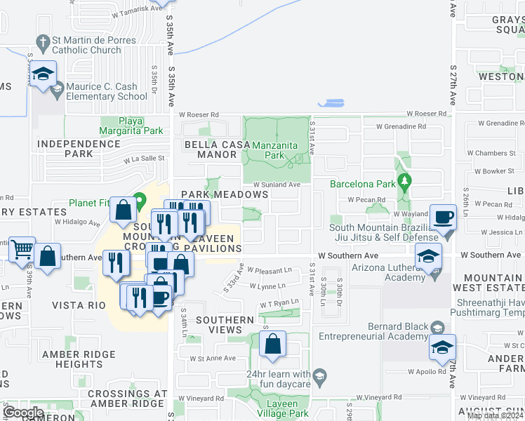 map of restaurants, bars, coffee shops, grocery stores, and more near 3228 West Wayland Drive in Phoenix