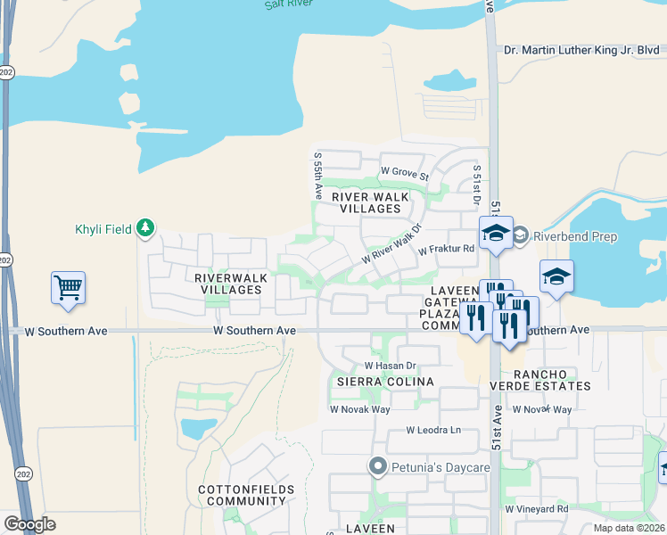 map of restaurants, bars, coffee shops, grocery stores, and more near 5423 West Pecan Road in Phoenix