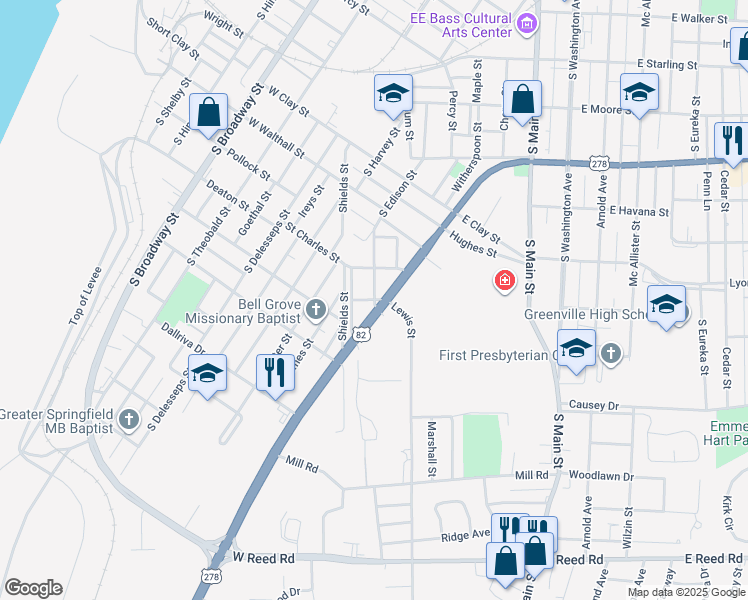 map of restaurants, bars, coffee shops, grocery stores, and more near 601 Flannagan Court in Greenville