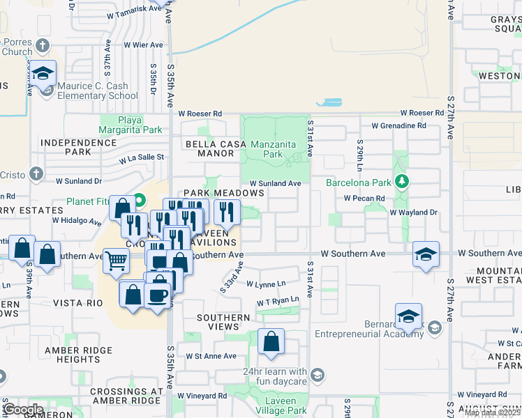 map of restaurants, bars, coffee shops, grocery stores, and more near 3228 West Wayland Drive in Phoenix
