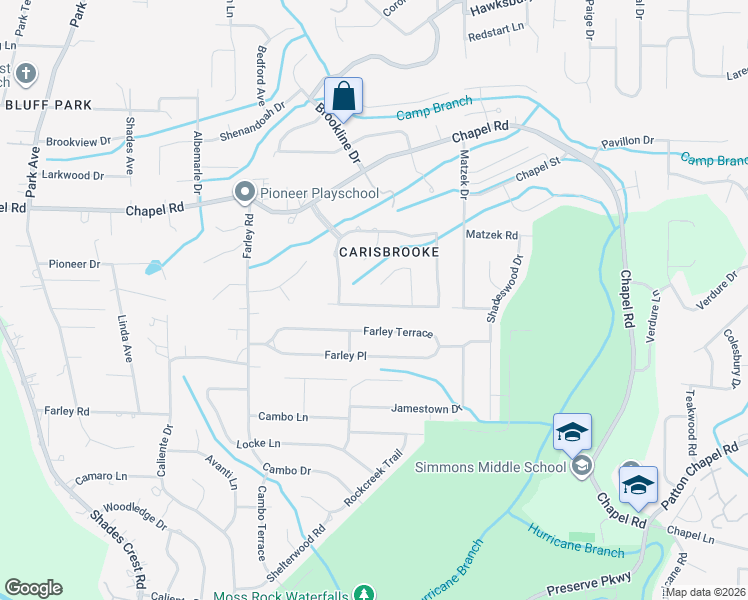 map of restaurants, bars, coffee shops, grocery stores, and more near 3757 Carisbrooke Drive in Birmingham
