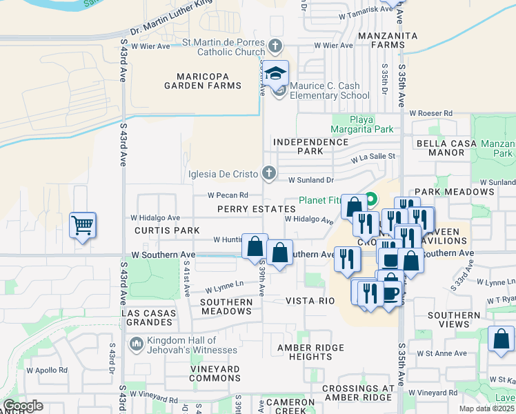 map of restaurants, bars, coffee shops, grocery stores, and more near 5640 South 39th Avenue in Phoenix