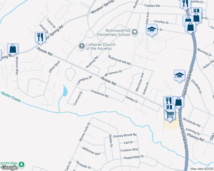 map of restaurants, bars, coffee shops, grocery stores, and more near 3604 Kentwood Dr in Augusta