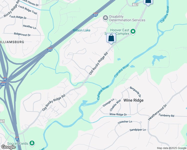 map of restaurants, bars, coffee shops, grocery stores, and more near 2485 Old Rocky Ridge Road in Birmingham