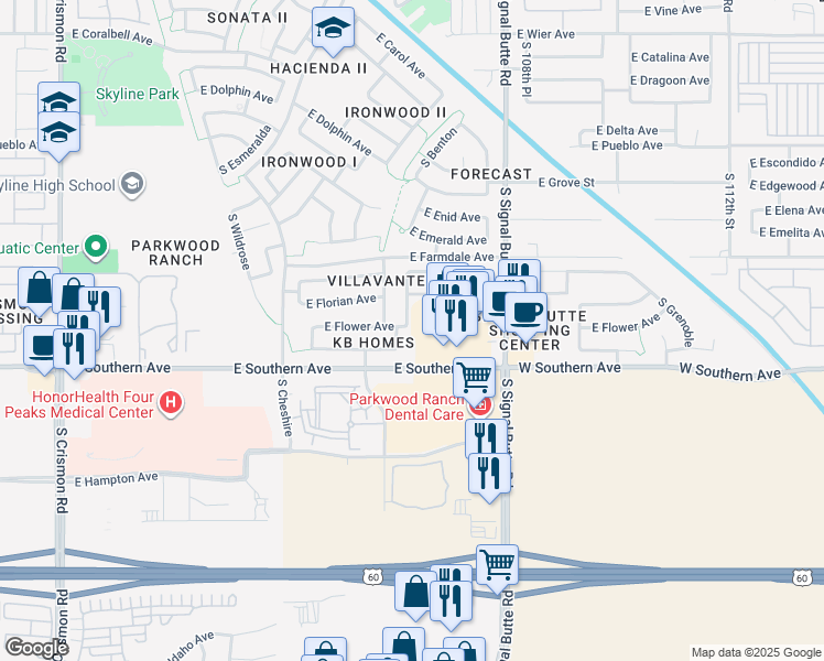 map of restaurants, bars, coffee shops, grocery stores, and more near 1123 South Vegas in Mesa
