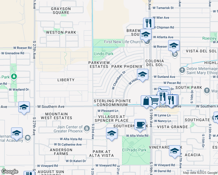 map of restaurants, bars, coffee shops, grocery stores, and more near 2245 West Wayland Drive in Phoenix