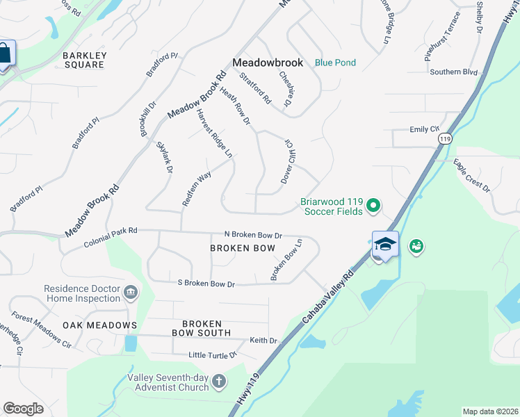 map of restaurants, bars, coffee shops, grocery stores, and more near 5500 Heath Row Dr in Birmingham
