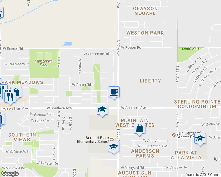 map of restaurants, bars, coffee shops, grocery stores, and more near 2716 West Wayland Drive in Phoenix