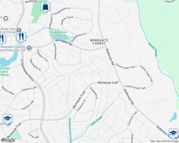 map of restaurants, bars, coffee shops, grocery stores, and more near 211 Shadowood Lane in Peachtree City