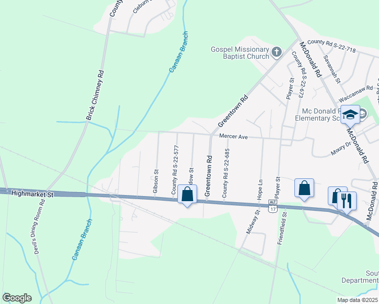map of restaurants, bars, coffee shops, grocery stores, and more near 231 Meadow Street in Georgetown
