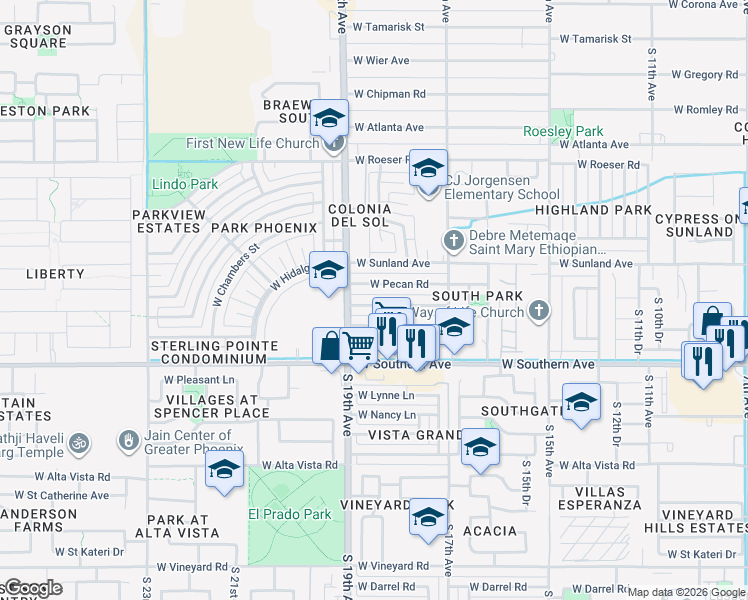 map of restaurants, bars, coffee shops, grocery stores, and more near 1818 West Wayland Drive in Phoenix