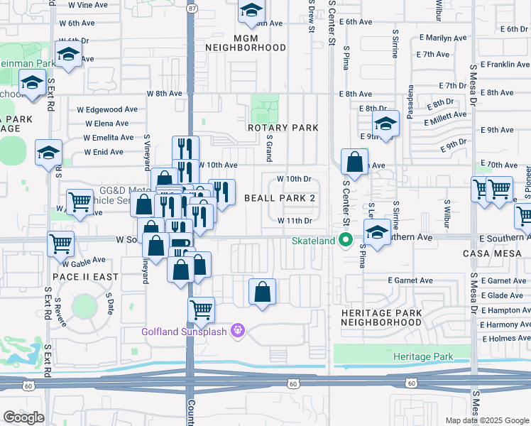map of restaurants, bars, coffee shops, grocery stores, and more near 1122 South Grand in Mesa